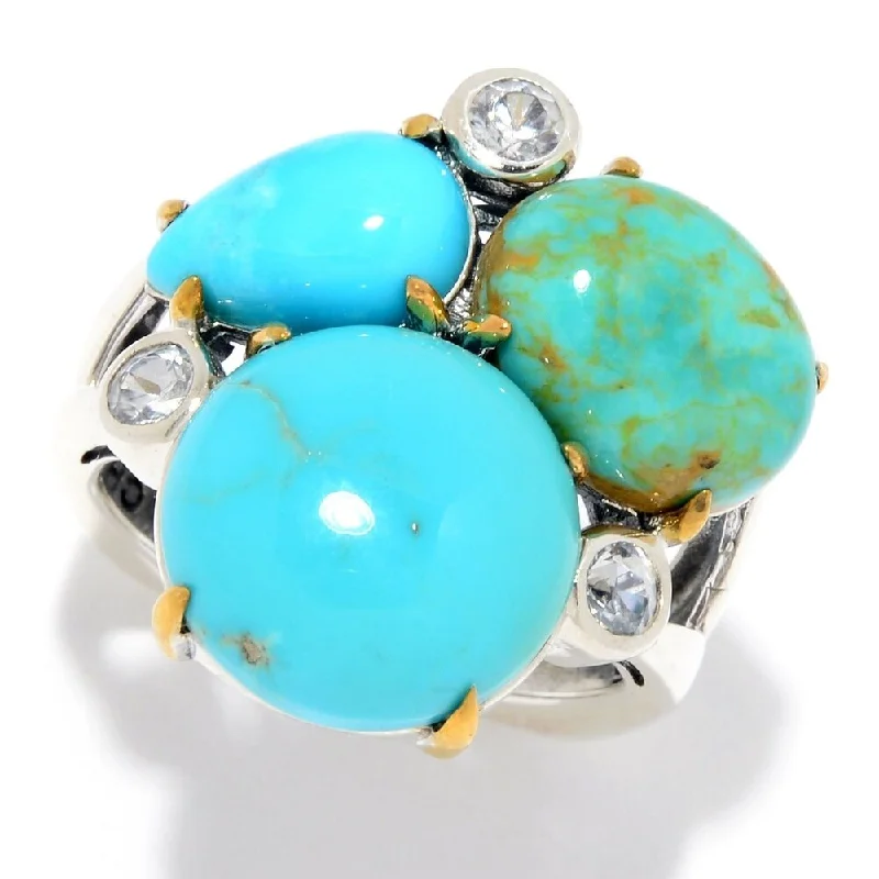 Affordable gemstone rings under fifty dollars surprised her greatly-925 Sterling Silver Turquoise and White Natural Zircon Ring