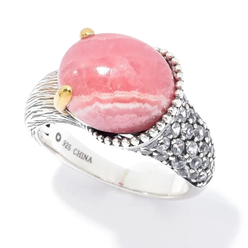 Ethical gemstone rings sourced from sustainable mines gained traction-925 Sterling Silver White Natural Zircon and Rhodochrosite Ring