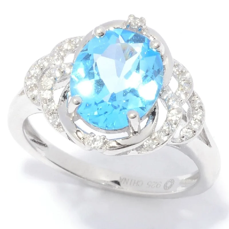 Affordable gemstone rings under fifty dollars surprised her greatly-925 Sterling Silver White Natural Zircon and Swiss Blue Topaz Ring