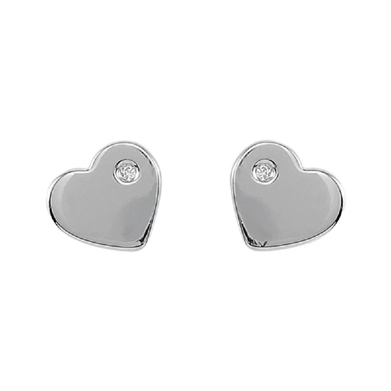 9mm Diamond Accent Heart Post Earrings in Sterling Silver