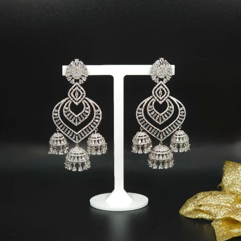 Geometric drop earrings with angular lines for a modern and stylish edge -American Diamond Jhumka Earrings | Silver Jhumka Earrings