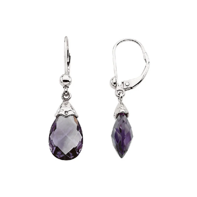 Amethyst Briolette & 14k White Gold Lever Back Earrings