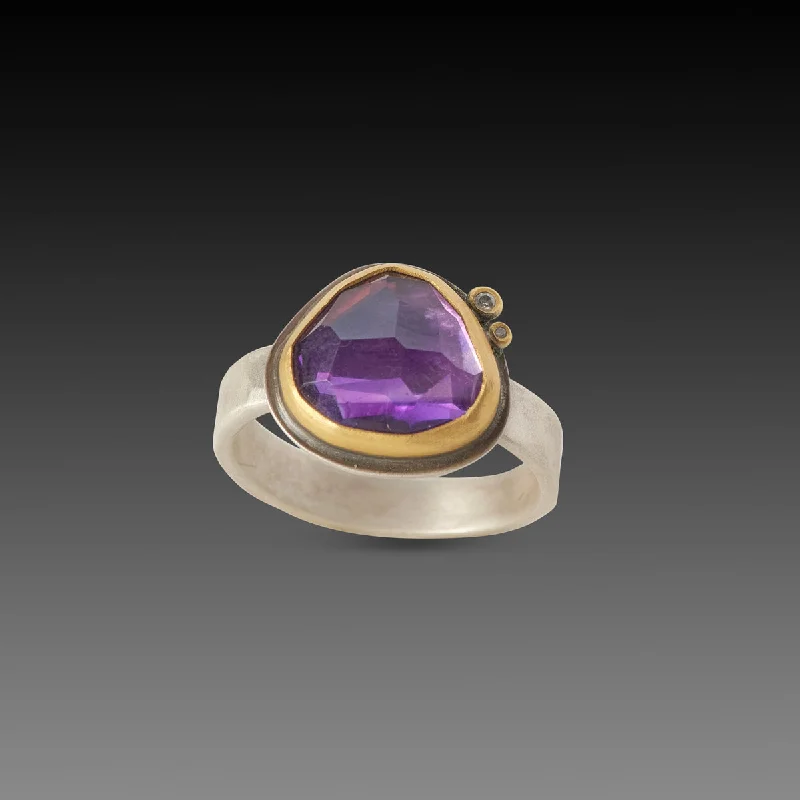 Classic gemstone rings in timeless gold bands never fade-Amethyst Ring with Diamonds