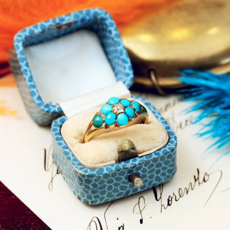 Classic gemstone rings in timeless gold bands never fade-Fondest Victorian Turquoise & Diamond 'Forget me not' Ring