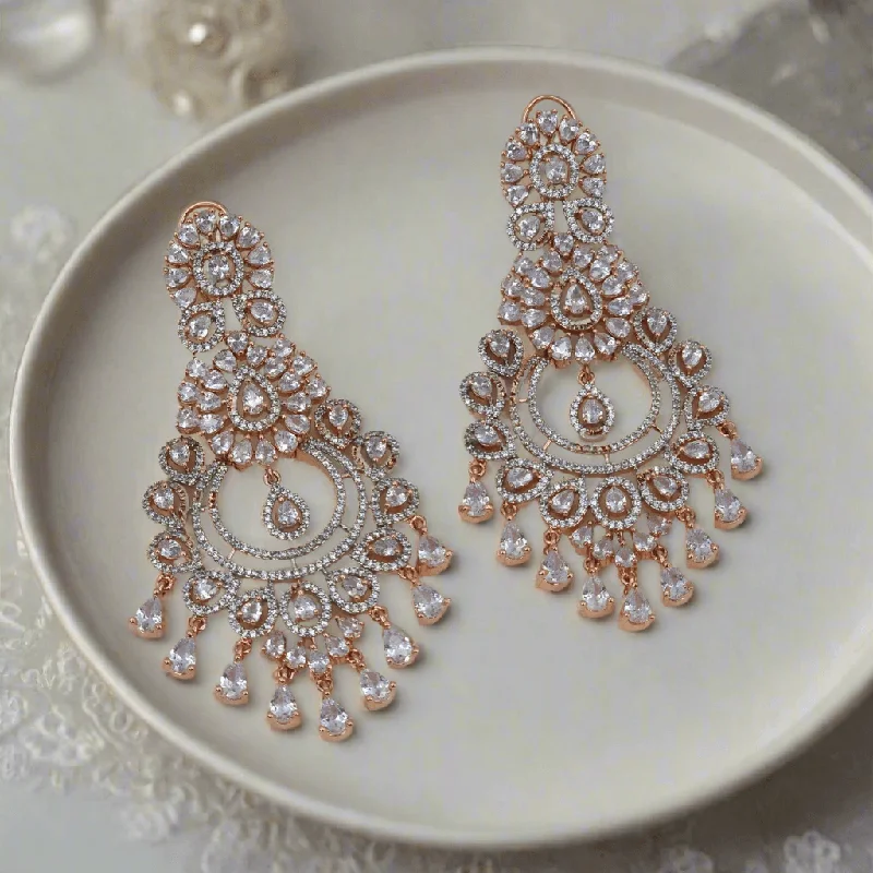 Drop earrings with sparkling crystals to enhance evening wear and glamour -Azqa American Diamond Drop Earrings