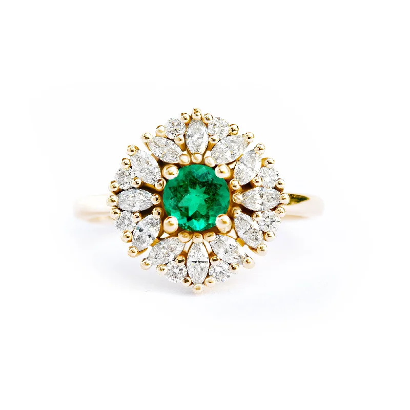 Designer gemstone rings showcased at jewelry expos impressed all-Ballerina round cut emerald engagement ring, Harper ♥