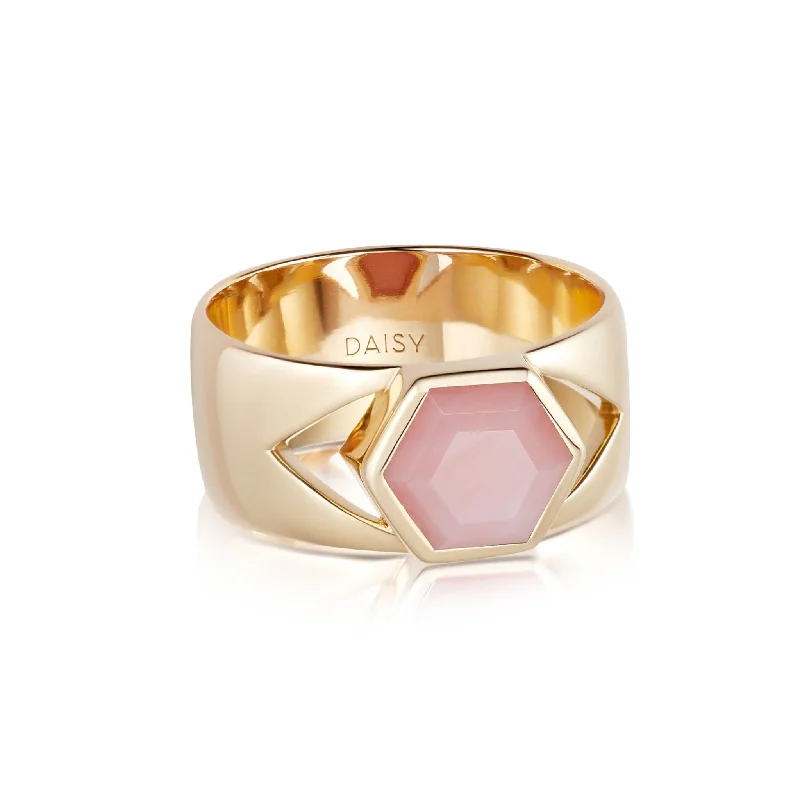 Personalized gemstone rings engraved with initials felt so special-Beloved Bold Pink Opal Band Ring 18ct Gold Plate