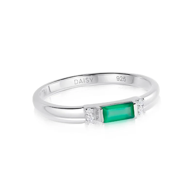 Her elegant gemstone rings featuring sparkling rubies turned heads-Beloved Fine Green Onyx Band Ring Sterling Silver