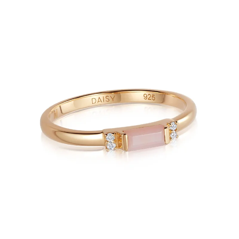 The vintage gemstone rings with rare emeralds gleamed brightly-Beloved Fine Pink Opal Band Ring 18ct Gold Plate