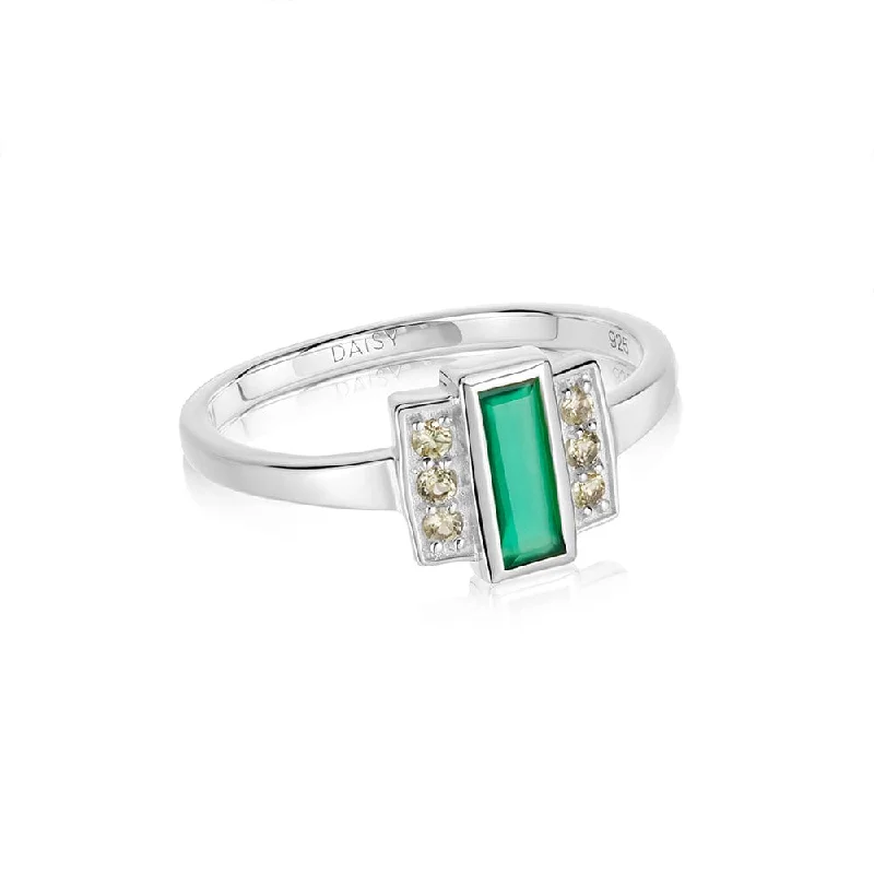 Colorful gemstone rings with vibrant opals shimmered in light-Beloved Green Onyx Baguette Ring Sterling Silver