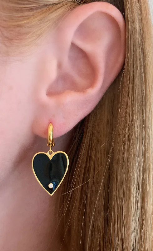 Designer drop earrings featuring modern artistry and unique materials for collectors -Black Big Enamel Heart Earrings