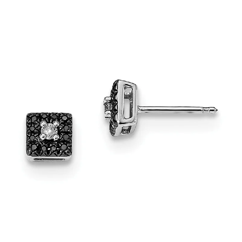 Black & White Diamond 6mm Square Post Earrings in Sterling Silver