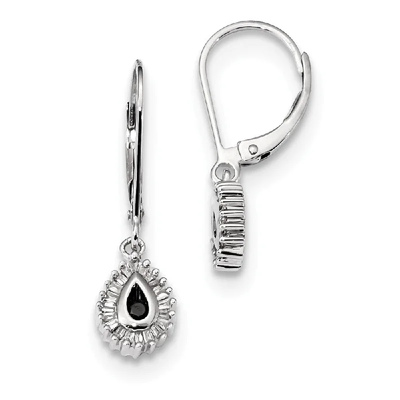 Black & White Diamond Teardrop Sterling Silver Lever Back Earrings