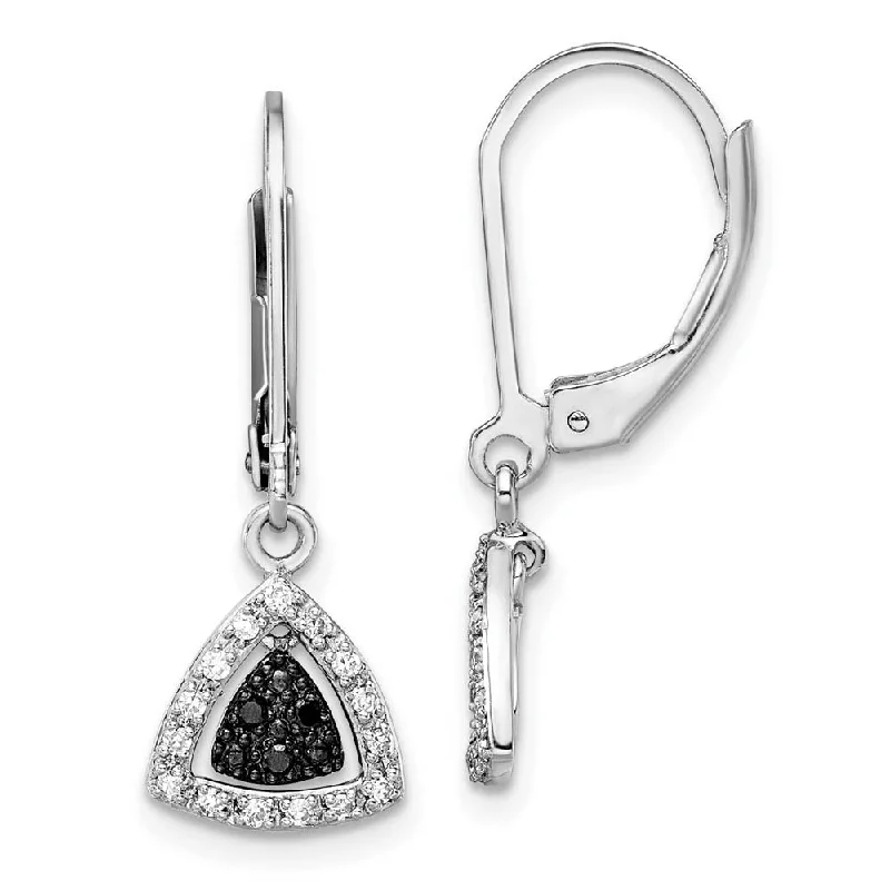 Black & White Diamond Triangle Lever Back Earrings in Sterling Silver