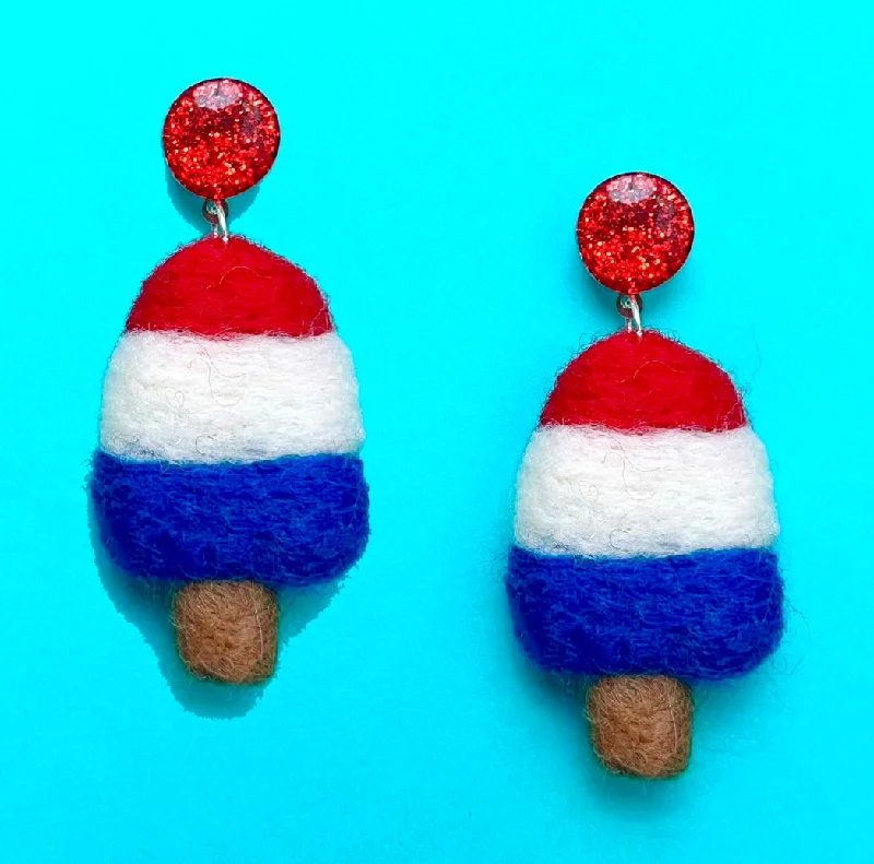 Drop earrings with textured metal for an artisan-inspired and hand-crafted look -Bomb Pop Wool Felt Drop Earrings