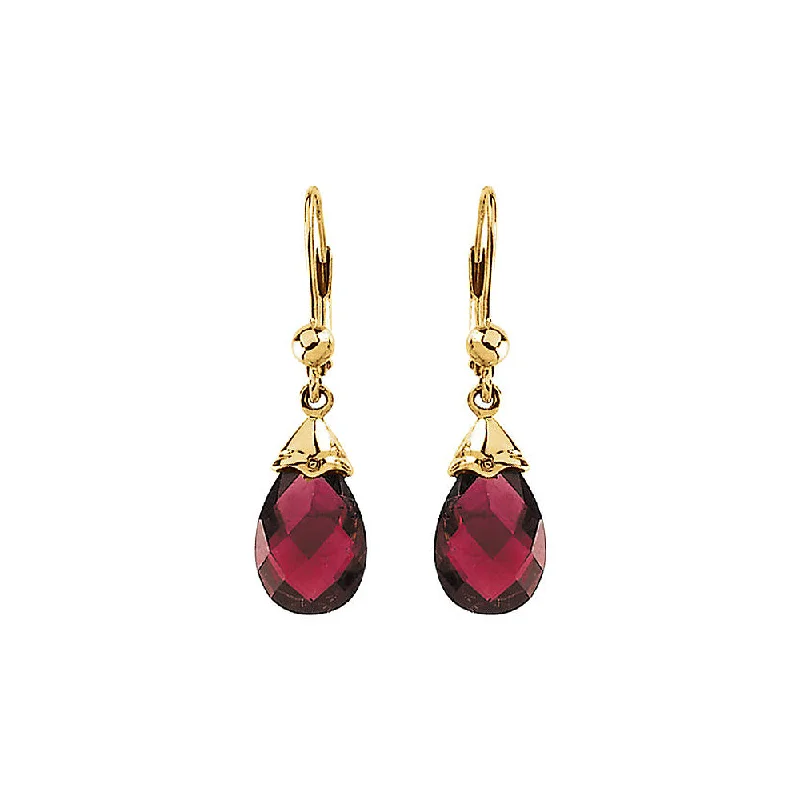 Brazilian Garnet Briolette & 14k Yellow Gold Lever Back Earrings