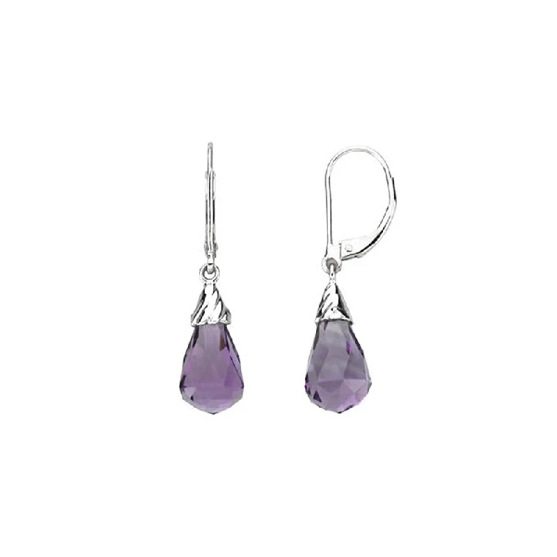 Briolette Amethyst Lever Back Earrings in 14k White Gold