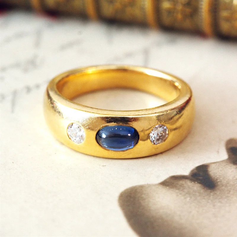 Delicate gemstone rings perfect for stacking adorned her fingers-Gorgeous Quality Cabochon Sapphire & Diamond Ring