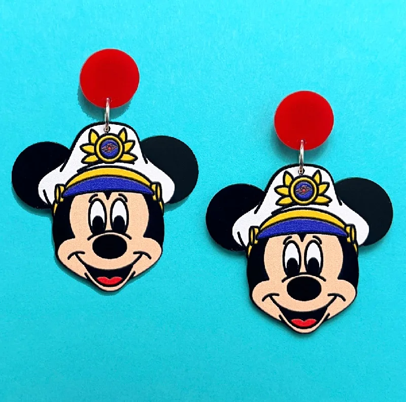 Drop earrings with adjustable lengths for customizable styling and comfort throughout the day -Captain Mouse Acrylic Drop Earrings