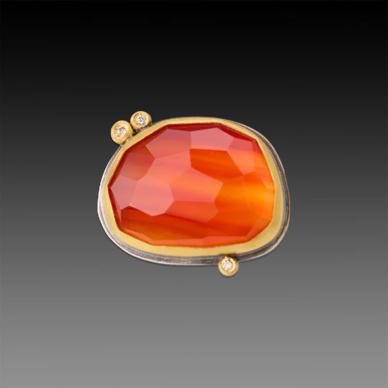 Bespoke gemstone rings tailored to preferences took weeks to make-Carnelian Ring with Three Diamonds