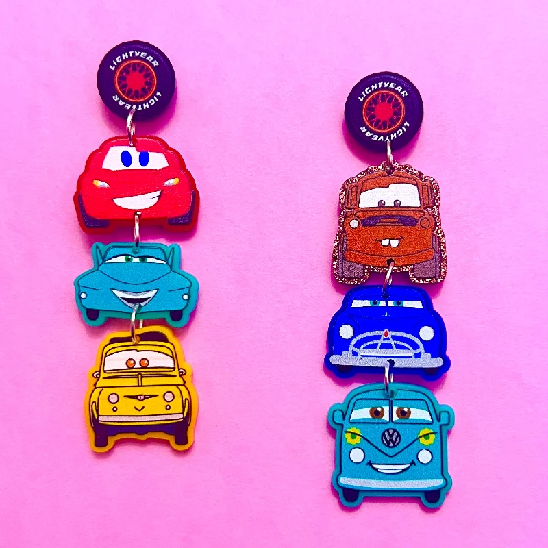 Drop earrings with colorful gemstones for a playful and eye-catching addition -Cars Tiered Acrylic Drop Earrings