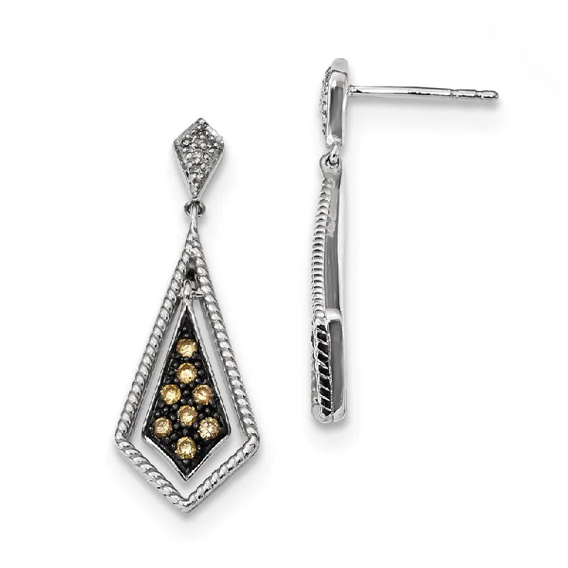 Champagne & White Diamond Geometric Dangle Earrings in Sterling Silver