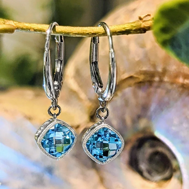 Checkerboard Blue Topaz Dangles