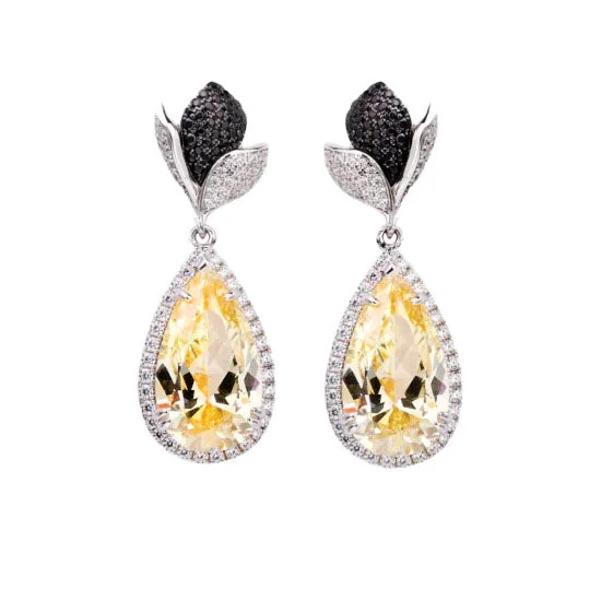 Citirne Drop Flower Earrings with Diamonds