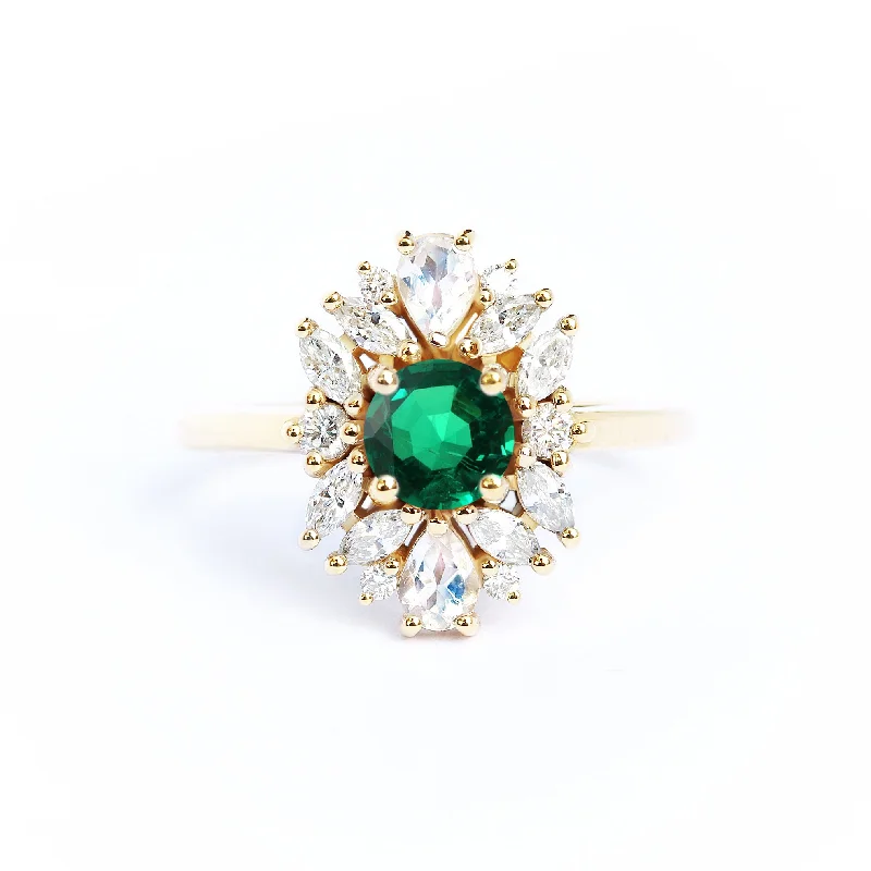 Unique gemstone rings crafted by local artisans sold fast-Cluster Emerald engagement ring, Odisea