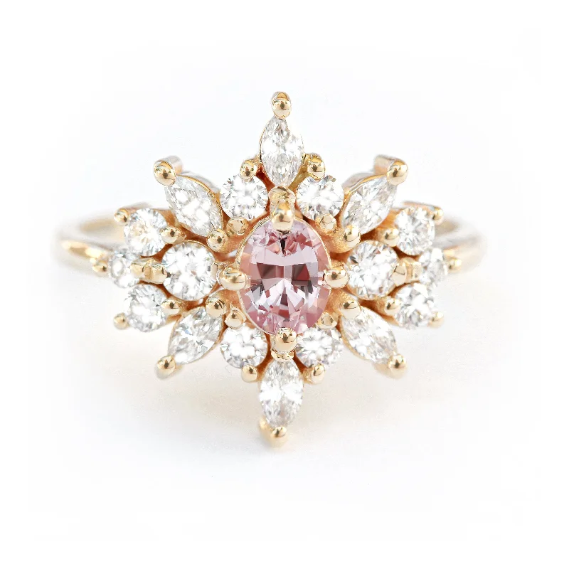 Bold statement gemstone rings for fashion lovers stood out-Oval pink sapphire & diamonds engagement ring, Phoenix ♥