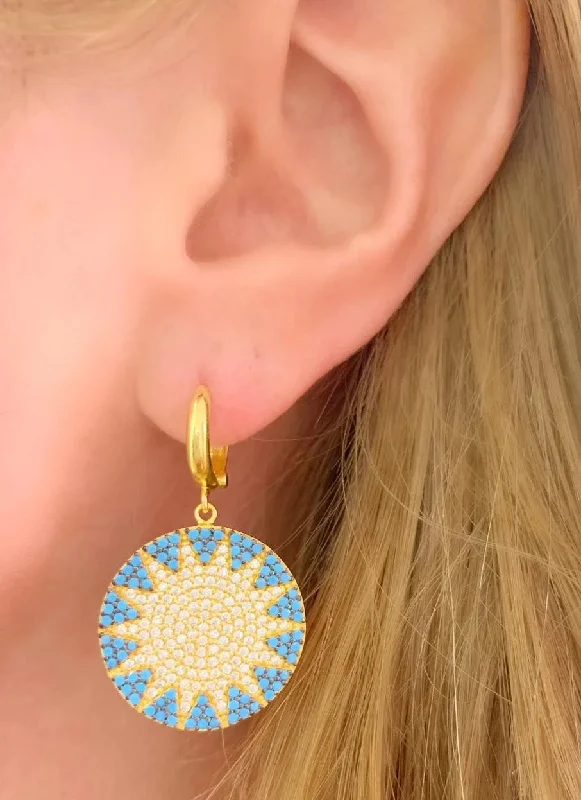 Drop earrings with gold plating and enamel finishes for a vibrant, luxurious look -Turquoise Big Sun Earrings