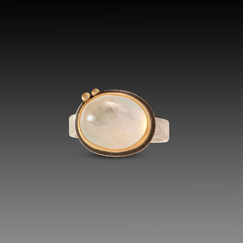 She adored her handcrafted gemstone rings with natural turquoise-Moonstone Cabochon Ring with Diamonds