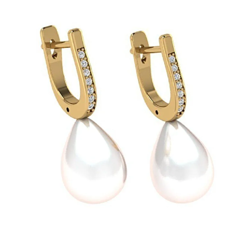 Cultured Pearl and Diamond Drop Earrings 14K Yellow Gold