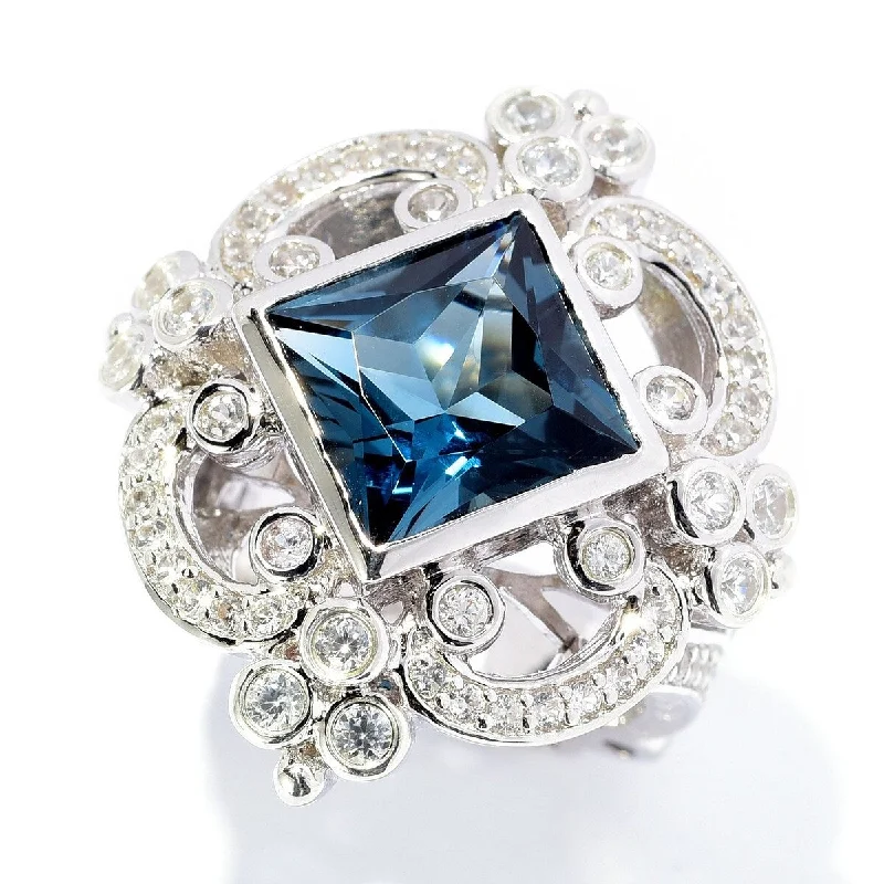 Luxury gemstone rings with diamond halos cost a fortune-Dallas Prince Designs Sterling Silver 7.05ctw London Blue Topaz & White Zircon Ring