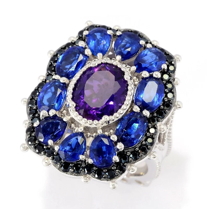 Personalized gemstone rings engraved with initials felt so special-Dallas Prince Designs Sterling Silver 7.56ctw African Amethyst, Kyanite & Black Spinel Cluster Ring