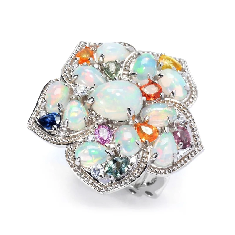 Designer gemstone rings showcased at jewelry expos impressed all-Dallas Prince Designs Sterling Silver Ethiopian Opal & Multi Gemstone Flower Ring