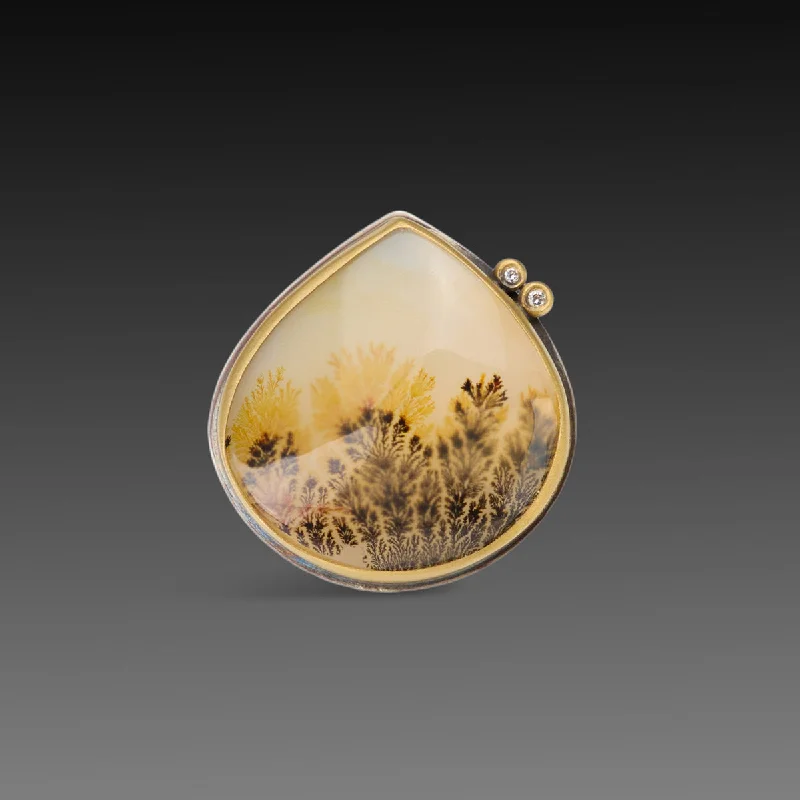 They ordered custom gemstone rings designed for special occasions-Dendritic Agate Ring with Diamond Dots