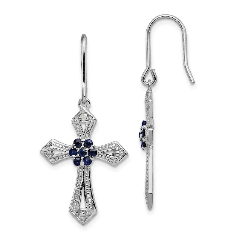 Diamond Accent & Black CZ Cross Dangle Earrings in Sterling Silver