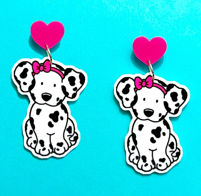 Drop earrings with sterling silver hooks for stylish and durable wear -Dottie Dalmatian Acrylic Drop Earrings