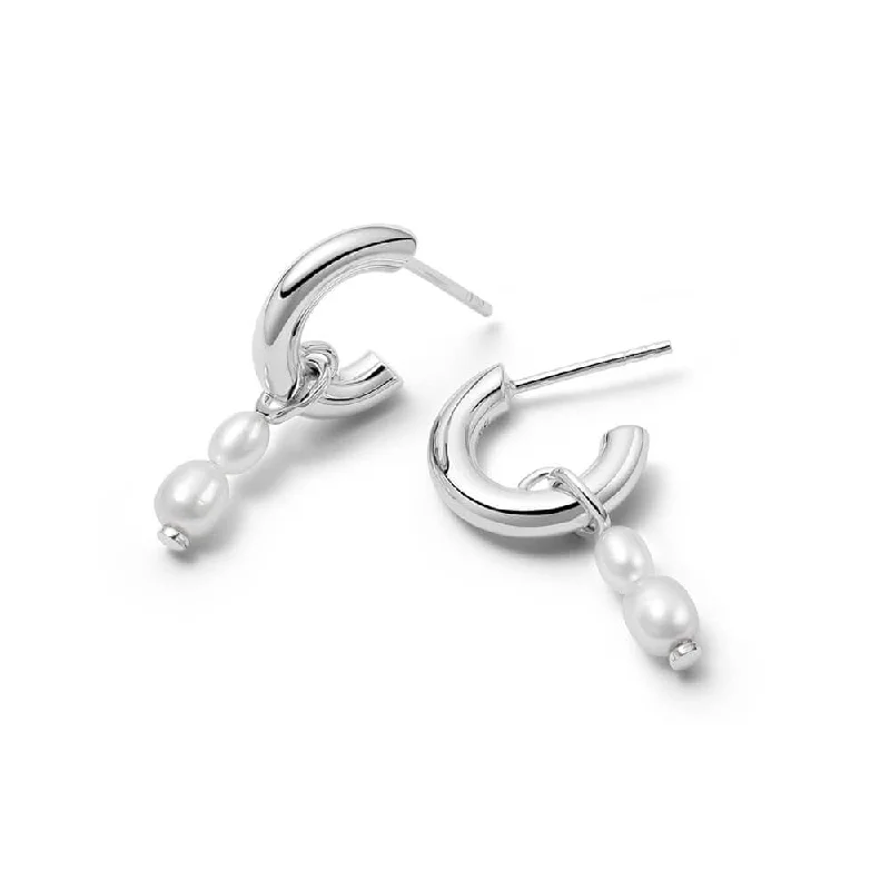 Drop earrings with abstract shapes for an artistic and contemporary style -Double Baroque Pearl Hoop Earrings Sterling Silver