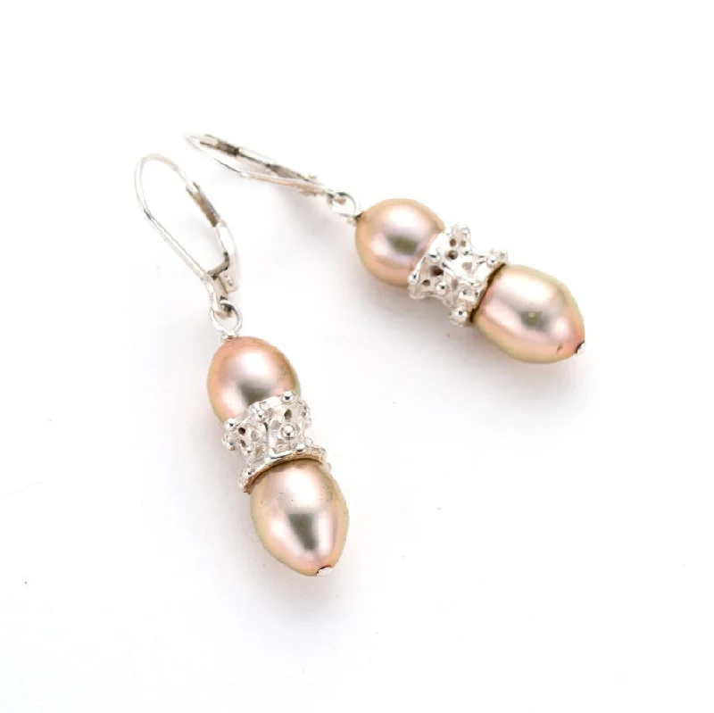 Drop earrings with semi-precious stones for natural beauty and elegant charm -Double Pearl Cap Earring