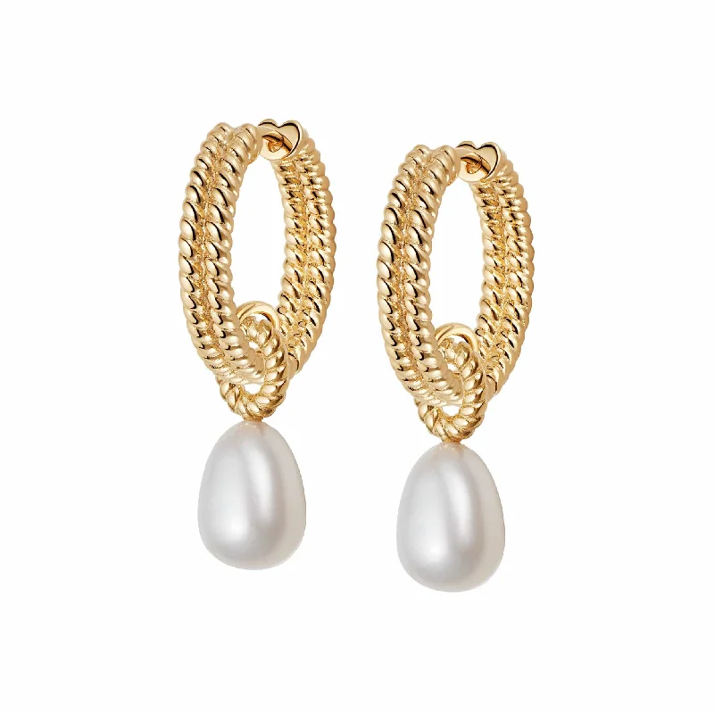 Stylish drop earrings with cubic zirconia for sparkle and brilliance without the cost -Double Rope Pearl Drop Earrings 18ct Gold Plate