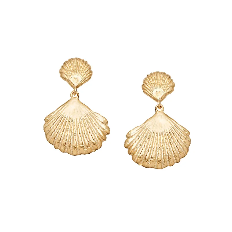 Stylish drop earrings with cubic zirconia for sparkle and brilliance without the cost -Double Shell Earrings 18ct Gold Plate