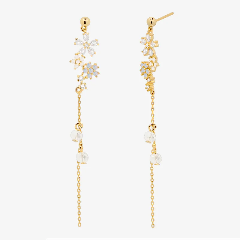 Drop earrings with mother of pearl elements for a soft and elegant sheen -Flower dew drop earrings