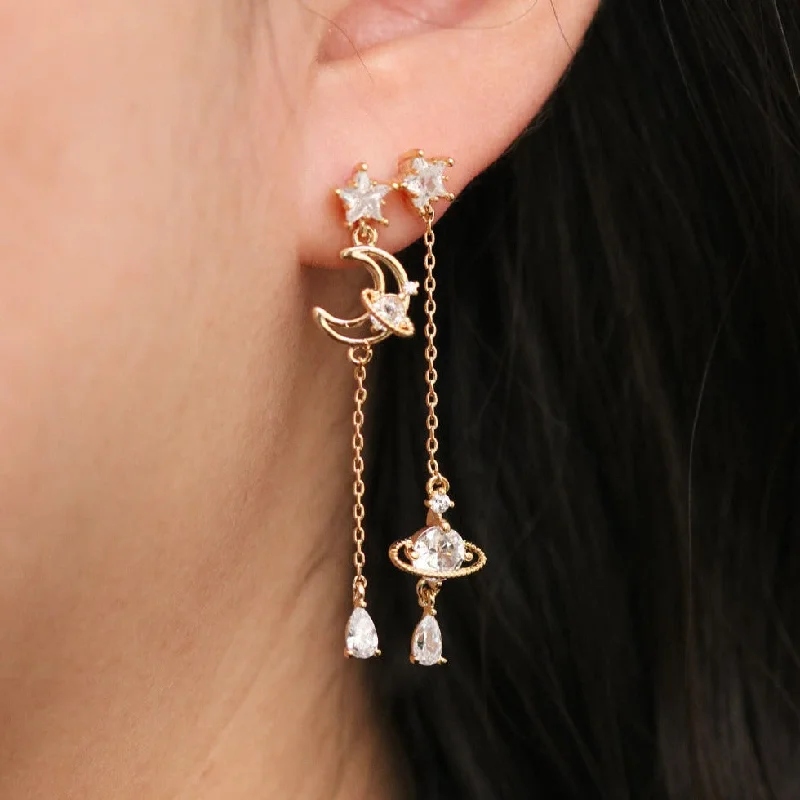 Drop earrings with gold-plated chains and delicate gemstone accents for sophistication -Luna and Stellar Earrings