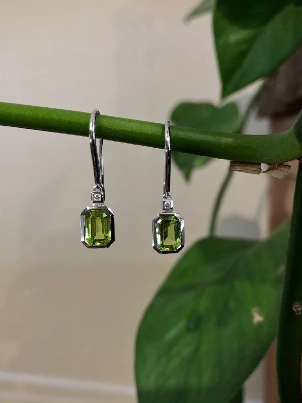 Emerald-Cut Peridot and Diamond Dangles