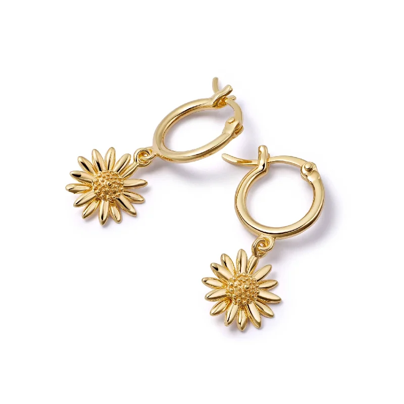 Drop earrings for brides with sparkling accents to complement wedding day style -English Daisy Drop Earrings 18ct Gold Plate