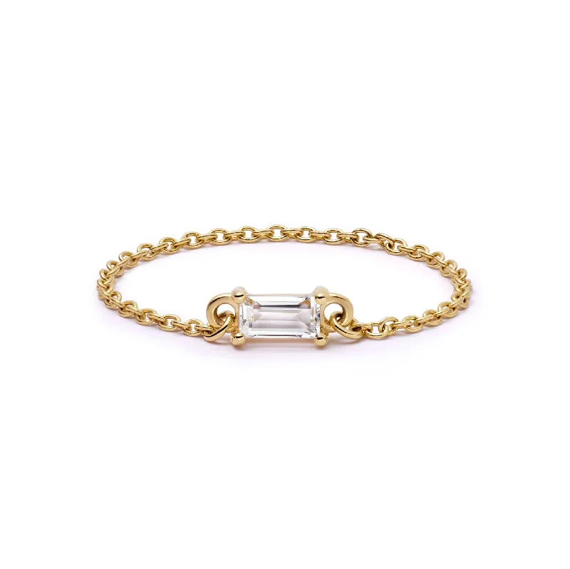 Affordable gemstone rings under fifty dollars surprised her greatly-Estée Lalonde Fine Baguette Sapphire Chain Ring 14ct Solid Gold