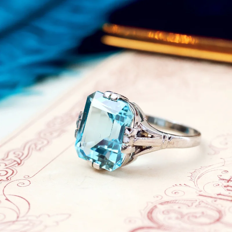 Unique gemstone rings crafted by local artisans sold fast-Exquisite Art Deco 5.39ct Aquamarine & Platinum Ring