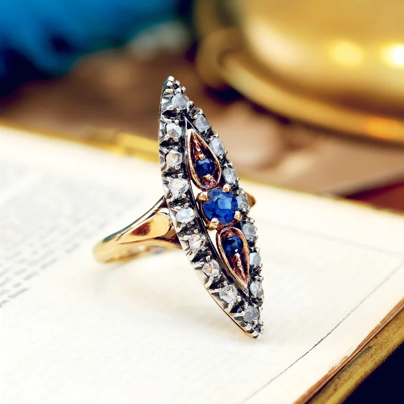 Luxury gemstone rings with diamond halos cost a fortune-Extravagant Vintage Sapphire & Diamond Cocktail Ring